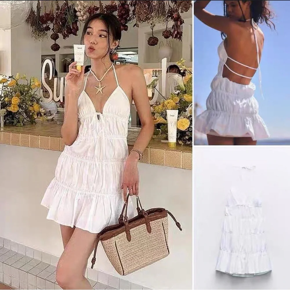Zara Viral White Tiered Ruffle Dress NWT - Picture 1 of 8